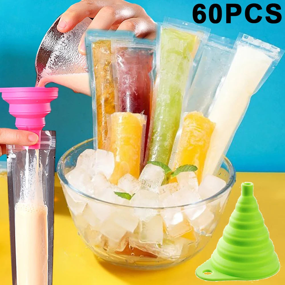 

60/1Pcs Disposable Ice Popsicle Mold Bags Transparent Self Sealed Ice Cube Bags For DIY Yogurt Juice Smoothies Kitchen Gadgets