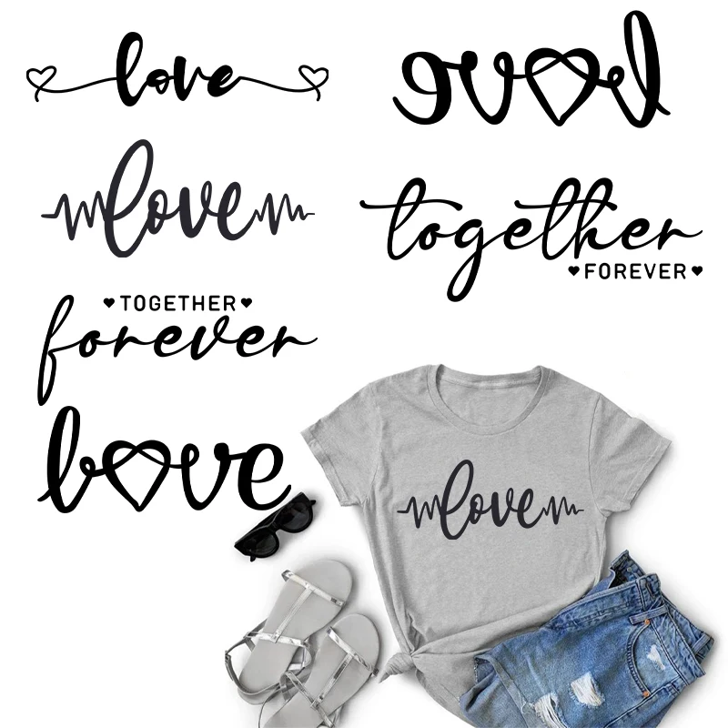 Love Black Design Heat DTF Transfer Sticker Футболки с черными буквами Fashion Gril Iron On Patch Термилы