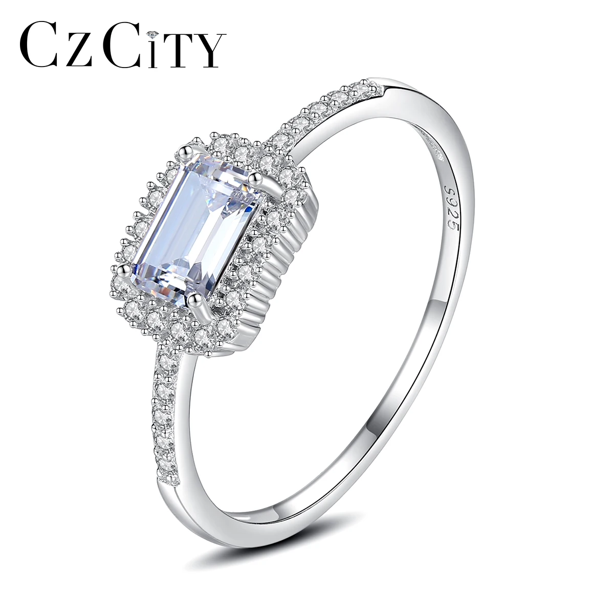 

CZCITY New Square Topaz Gemstone Rings for Women Wedding Engagement Fine Jewelry 925 Sterling Silver Promise Anillos Bijoux Gift