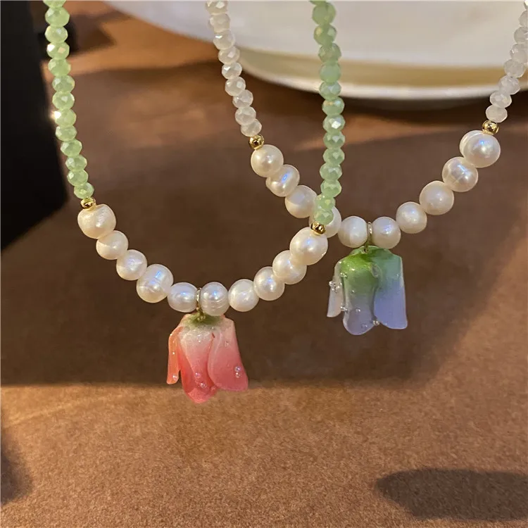 

Luxury Handmade Freshwater Pearl Crystal Flower Pendant Necklace Choker Party Jewelry