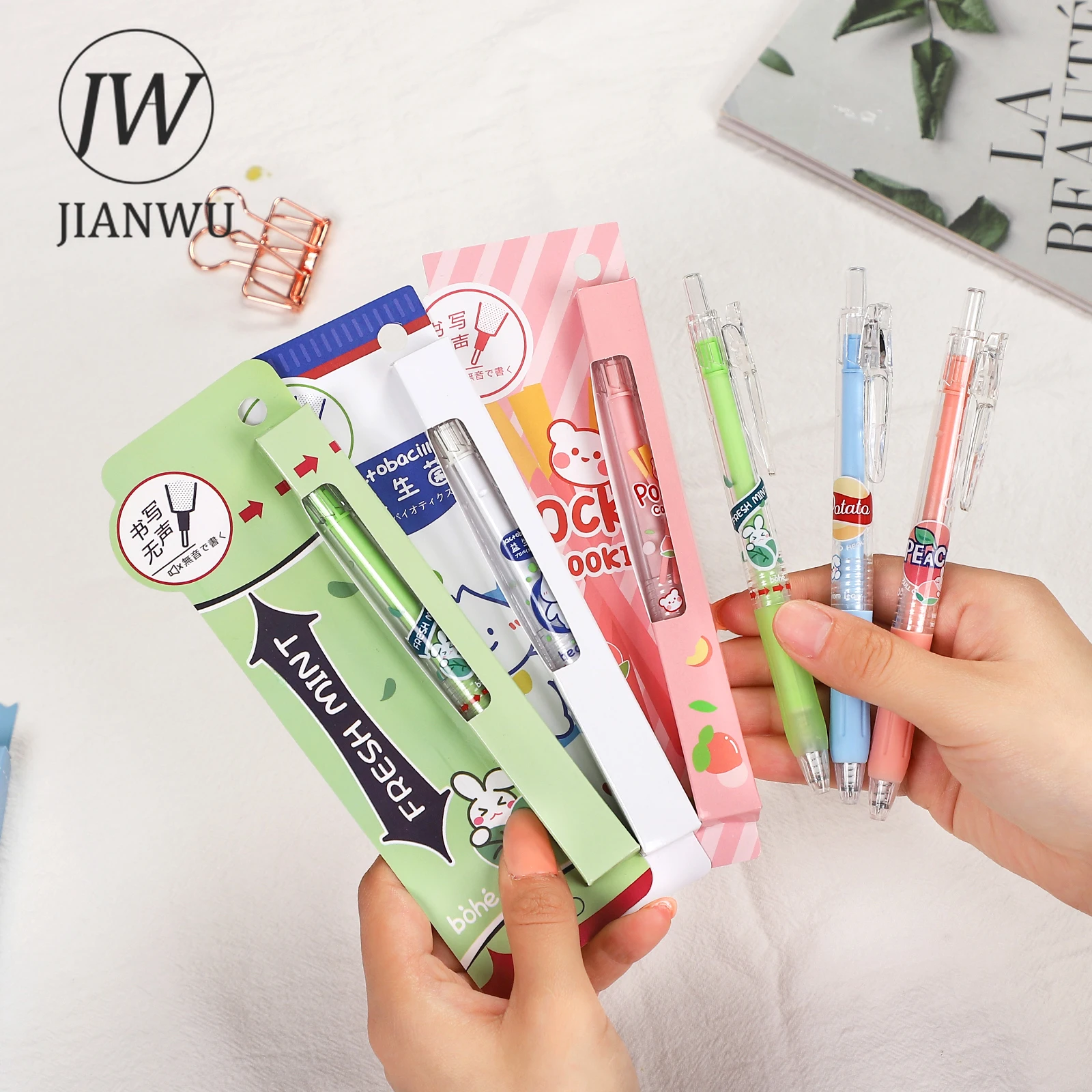 

JIANWU 1 Pc Cute Cartoon Convenience Store Press Gel Pen 0.5mm Black Ink Student With Ballpoint Writing Pens Kawaii Stationery