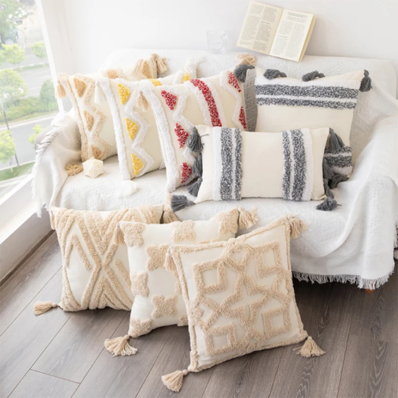 

Bohemian Pillowcase Tufted Geometric Tassel Nordic Throw Pillows Case Sofa Decorative Cushion Lumbar Hugs Living Room Ornamental