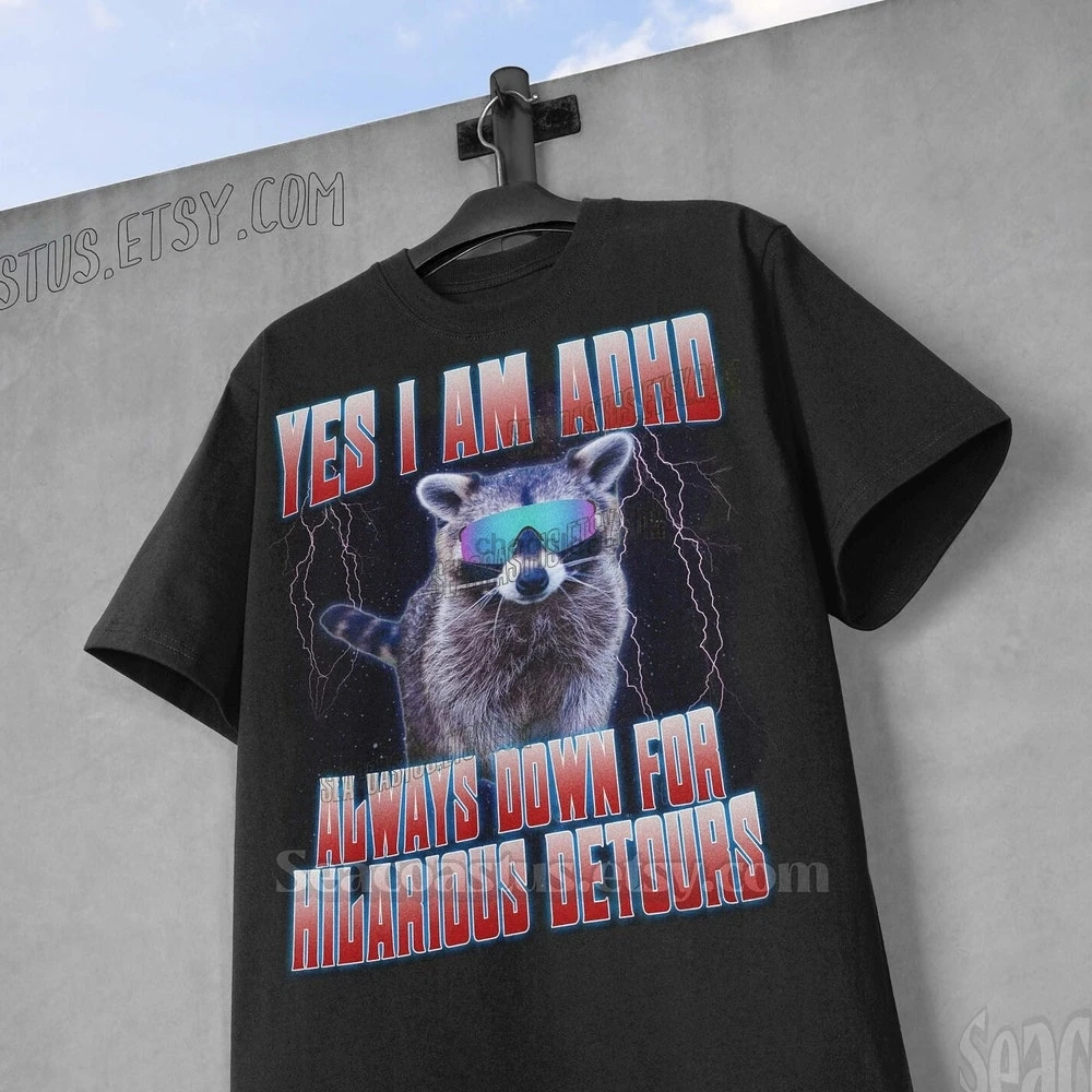 Футболка с рисунком Adhd Meme рубашка изображением енота и опоссума ретро-любители