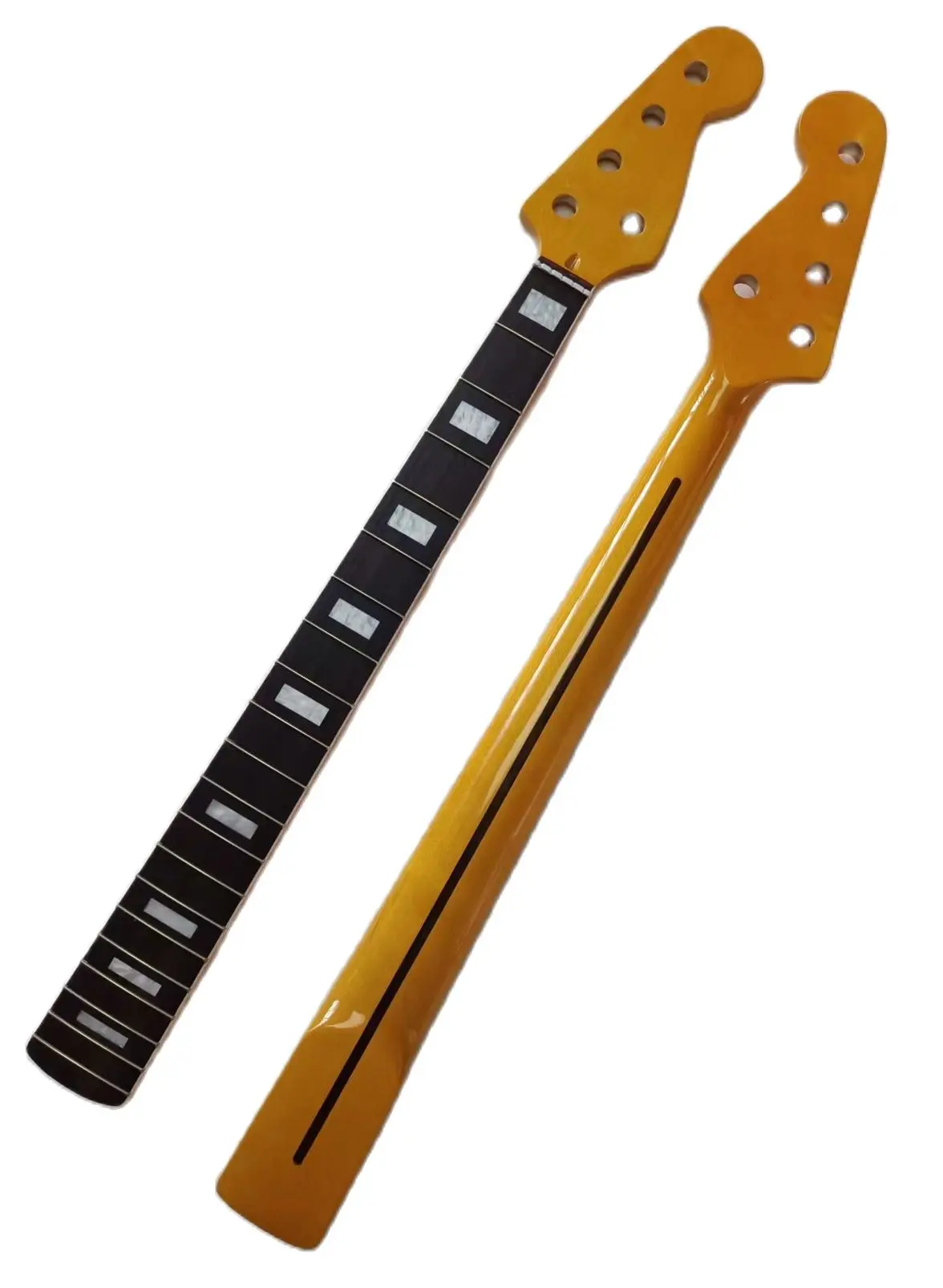 20 Frets 5-String Electric Bass Neck Classic White Block Inlay Fingerboard Canadian Maple Yellow Color(1pc, Free Logo Service)