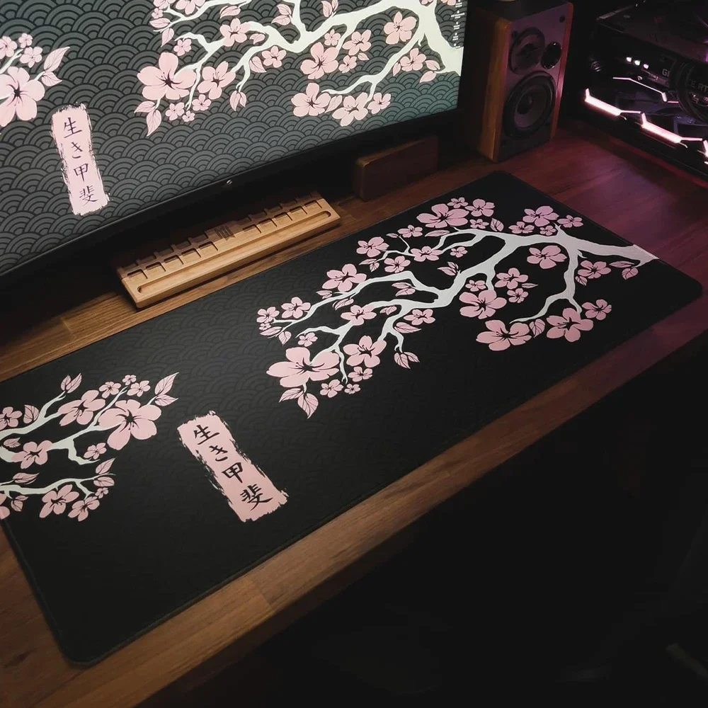 Японский коврик для мыши Sakura Kawaii черный и белый Настольный большой игровой
