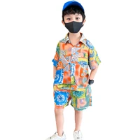 bohemian style print boys clothing sets summer short sleeve cotton shirts topsshorts 2pcs casual outfits for 2 3 4 5 7 9 11yrs