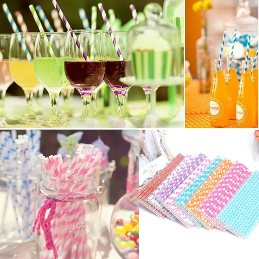 

25pcs/bag Eco-friendly Disposable Non-Toxic Replacement Drinking Paper Straws Multicolor Patterns for Birthday Party Random Send