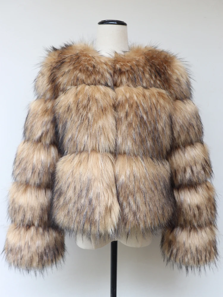 Зимняя женская модная шуба HJQJLJLS 2022 из искусственного меха енота роскошная