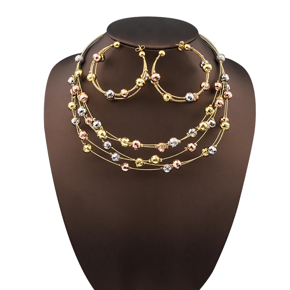 

Tricolor Beads Wedding Necklace Earrings Set Earrings And Necklace For Women Bridal Jewelry Set Elegant Party Gifts