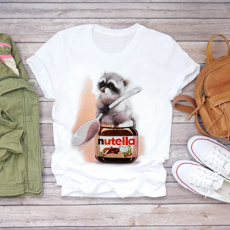 

Nutella Graphic Print Watercolor Women's T-Shirt 2022 Summer Shirts O-Neck Short Sleeve Tees Tops Fashion Clothing Streetwear