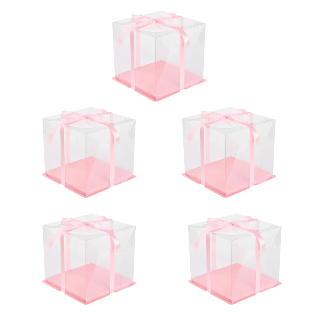

5 Sets Birthday Cake Box Pie Container Disposable Cake Containers Cake Tray Clear Baking Boxes Food Grade Pet Bakery Boxes Bride