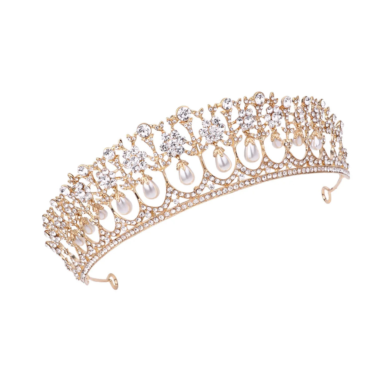 

1pc Baroque Crown Decor Rhinestone Crown Headdress Alloy Party Headwear Wedding Photo Prop for Women Golden