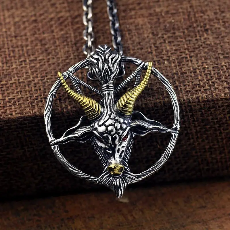 Gothic Trend Devil Goat Pentagram Pendant Necklace for Men Personality Halloween Unique Jewelry Accessories