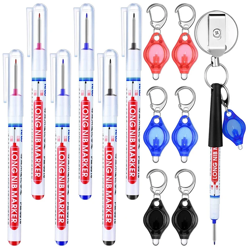 

Маркеры с глубоким отверстием 6 шт., фонари с брелоком 6 шт. и выдвижной держатель для ручки, Длинные маркеры с глубоким отверстием для сверле...