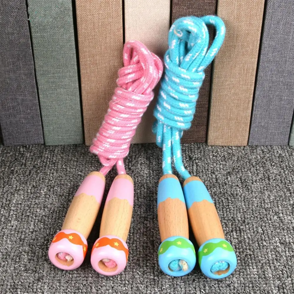 

Hot！Ergonomic Design Tangle-Free Colorful Children Skipping Pope Wooden Handle Adjustable Length Jump Rope Sports Goods
