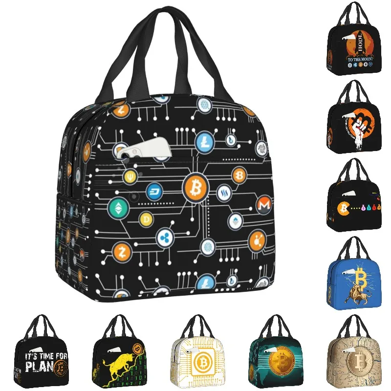 

Cryptocurrency Bitcoin Lunch Box for Women Ethereum Blockchain Thermal Cooler Food Insulated Lunch Bag School Work Picnic Bags