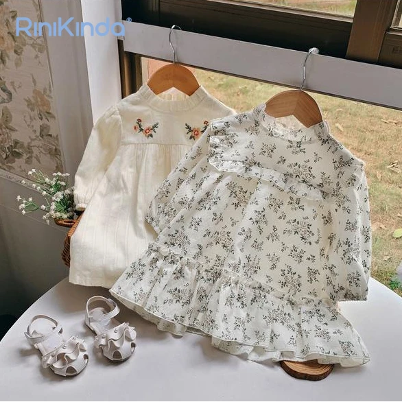 

Милые Детские платья для девочек, новинка 2023, осенние платья принцессы с длинным рукавом и цветочным принтом, платья для маленьких девочек Детская одежда