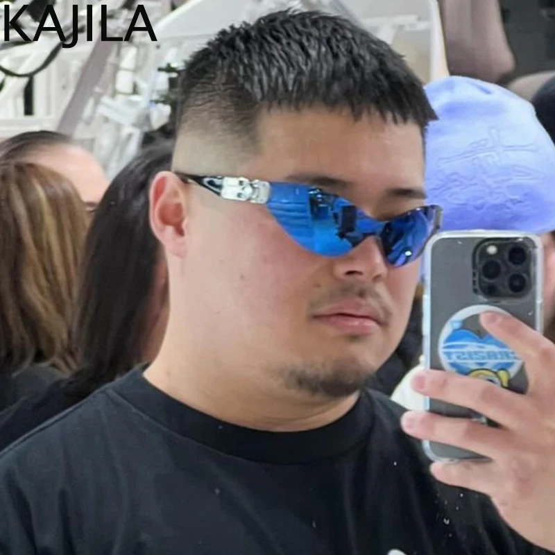 Солнцезащитные очки без оправы Y2K мужские и женские цельные Роскошные брендовые