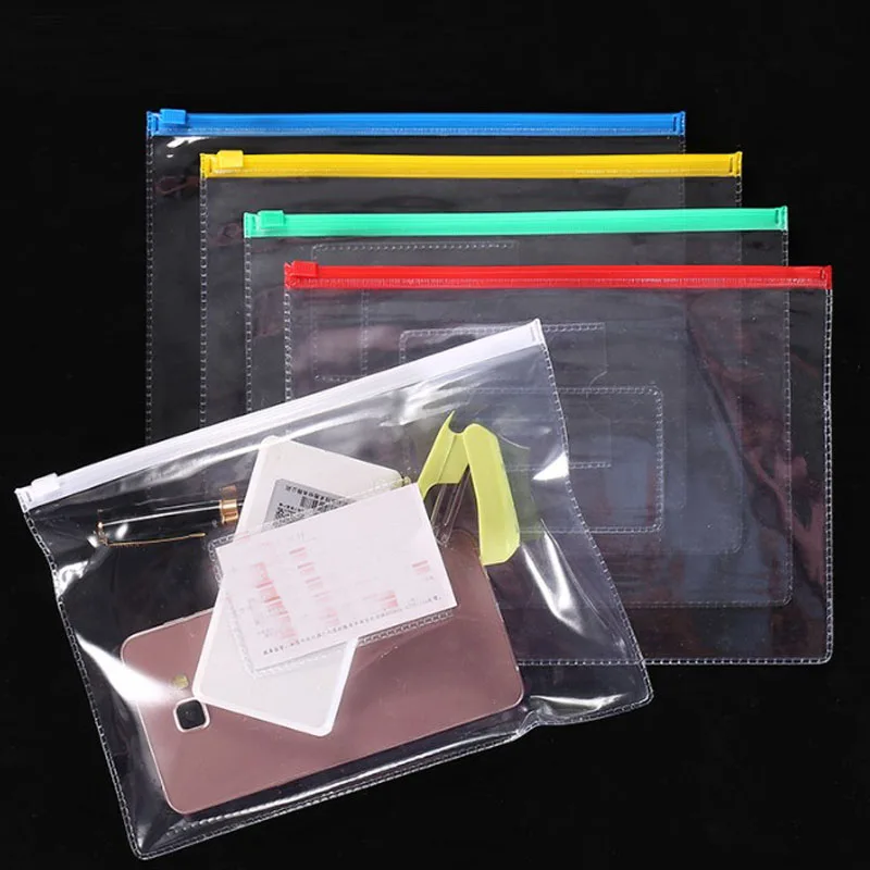File Bag Transparent School Student Plastic A4 A5 A6 Documents Filing Storage Bag Organizer Information Pocket Folders