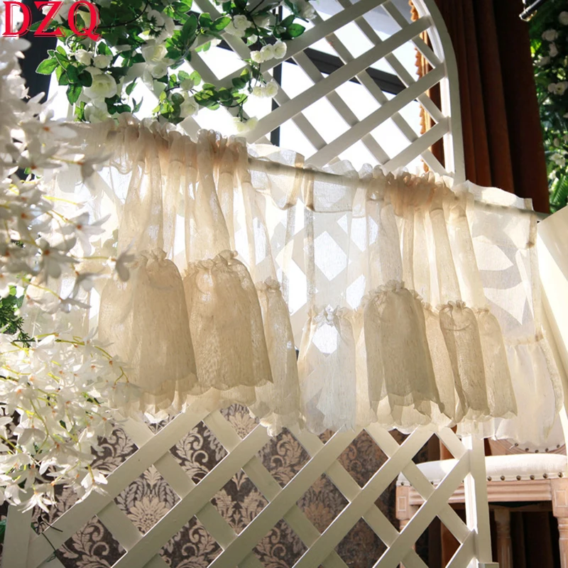 

French Cotton and Linen Lace Half Curtains for Kitchen Tassel Short Curtain Partition Tulle Ruffle Short Curtains Bedroom #A332