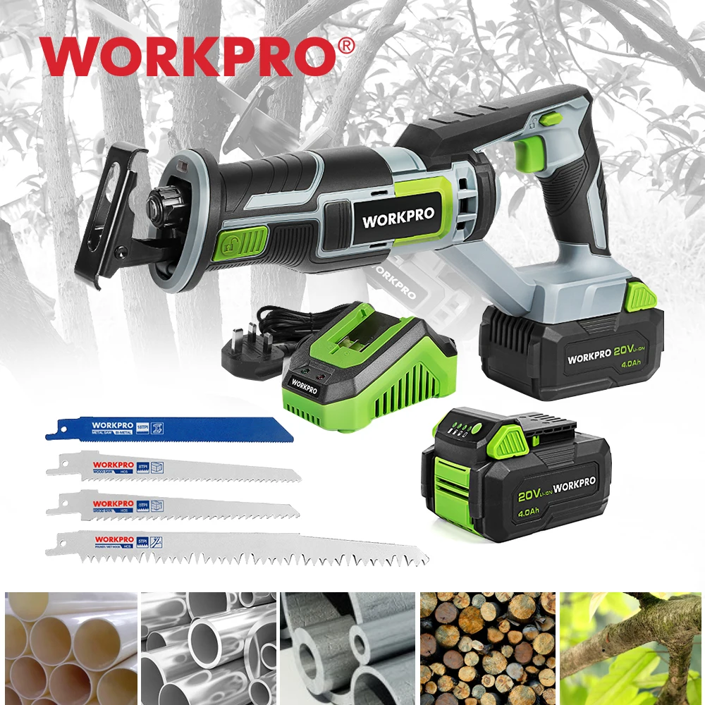 Пила сабельная WORKPRO 20 в с 4 полотнами | Инструменты