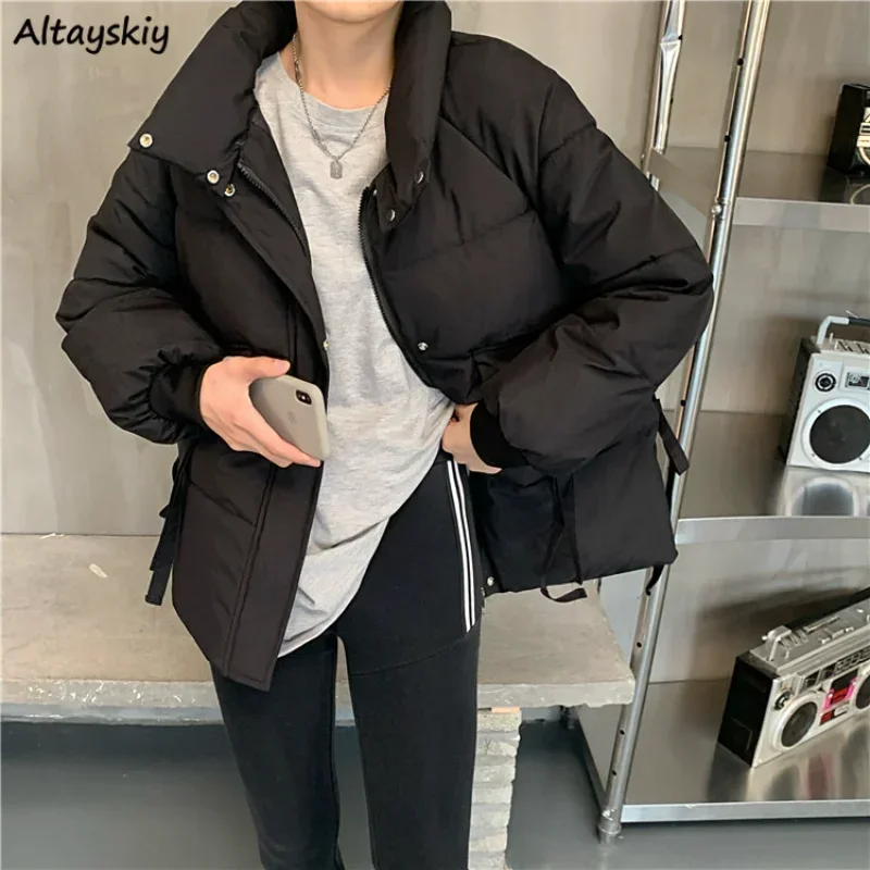 Парки женские свободные нежные дизайнерские повязки стильные теплые толстые