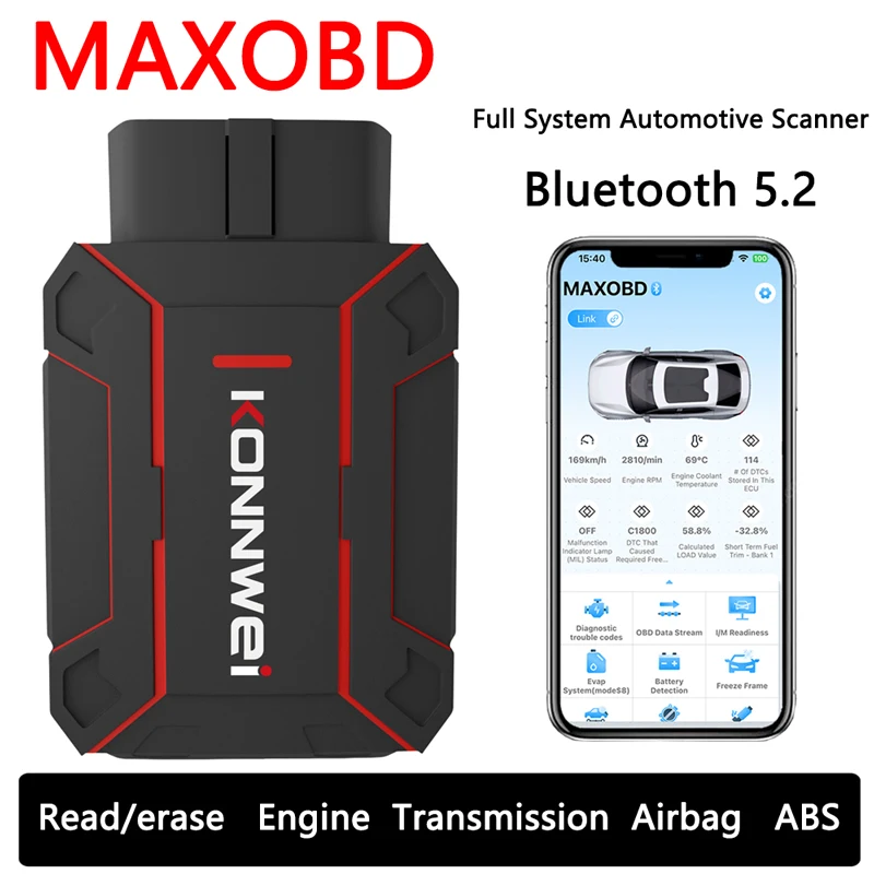 

KONNWEI MAXOBD Bluetooth 5,2 полная система автомобилей диагностические инструменты подушка безопасности двигателя автоматическая коробка передач ABS OBD2 автосканер