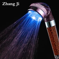zhang ji led temperature control high pressure rainfall shower spa 3 color light water saving mineral filter showerhead gift