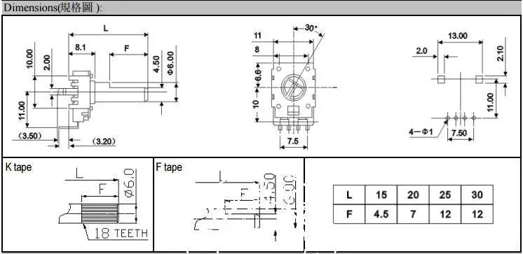 5PCS/LOT RK11 type single row 4 foot al A10K axial length 15 mm power amplifier speakers A103 volume potentiometer - купить по