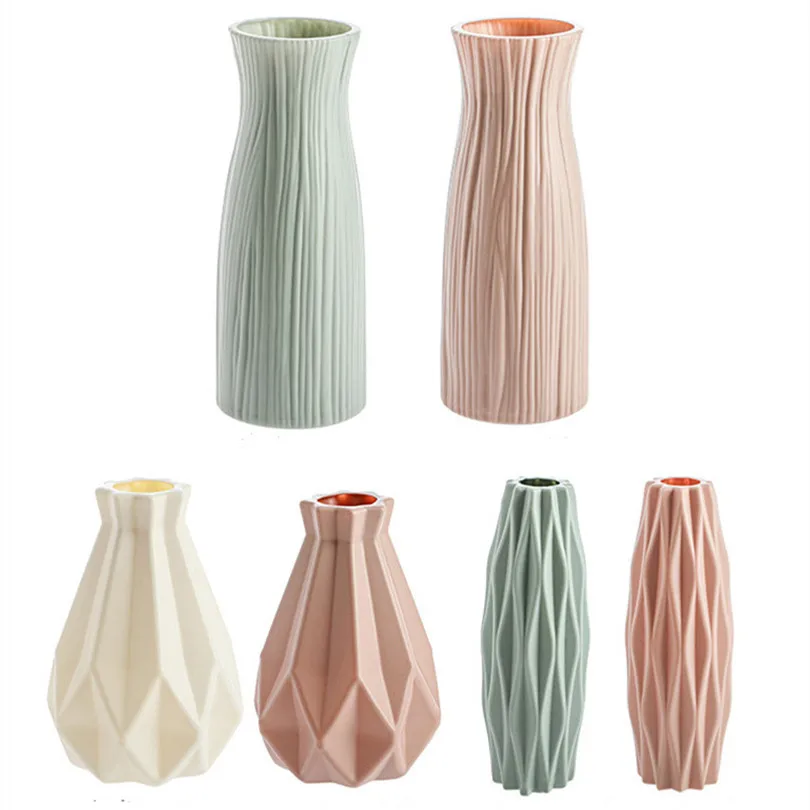 

Nordic Plastic Vase Unbreakable Anti-Ceramic Flower Vases European Imitation Rattan Pot Simplicity Basket Arrangement Home Decor