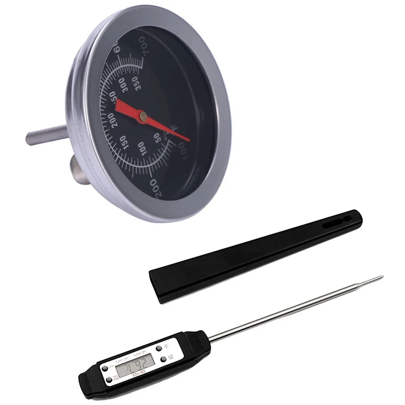 

2 Pcs Stainless Steel Oven Thermometers Bbq Smoker Pit Grill Thermometer, Black-Silver & Black