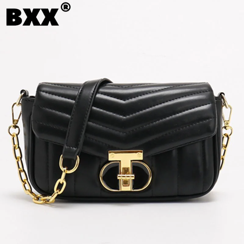 

[BXX] Shoulder Bags For Women Solid Cover Soft Exquisite Two Belt Leisure Chains Criss-cross Portable Fur Bag2023 New 8CY321