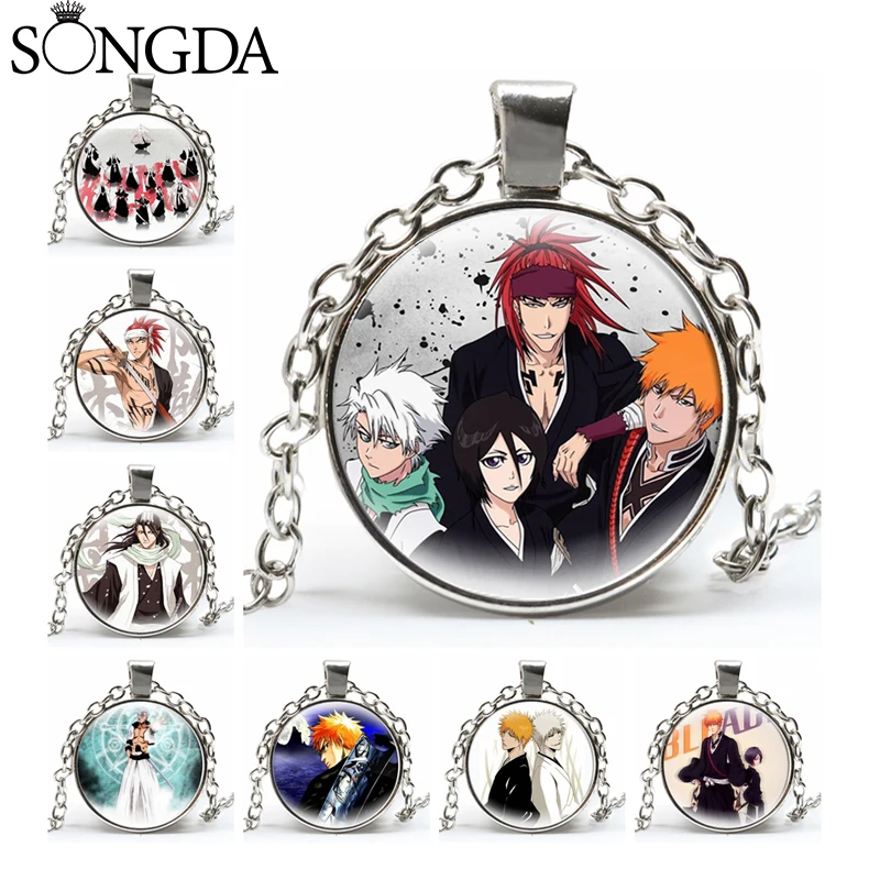 

Anime Bleach Necklace Cosplay Pendant Alloy Neck Long Chains Kurosaki Ichigo Hitsugaya Toushirou Figures Glass Dome Jewelry Gift