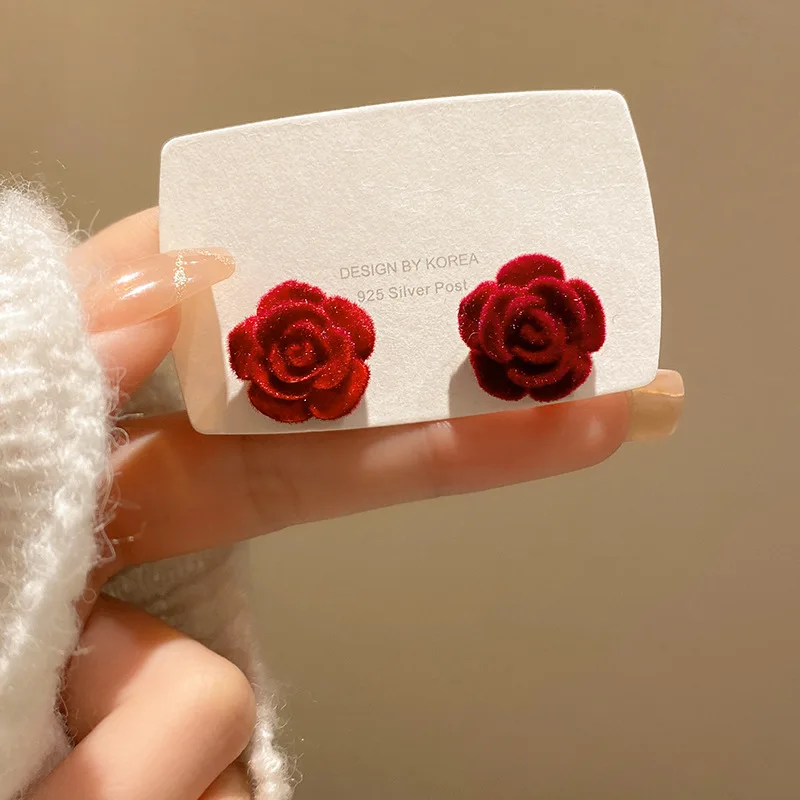 

13mm Flocked Flower Stud Earrings For Women Fashion Korean Gift Jewelry