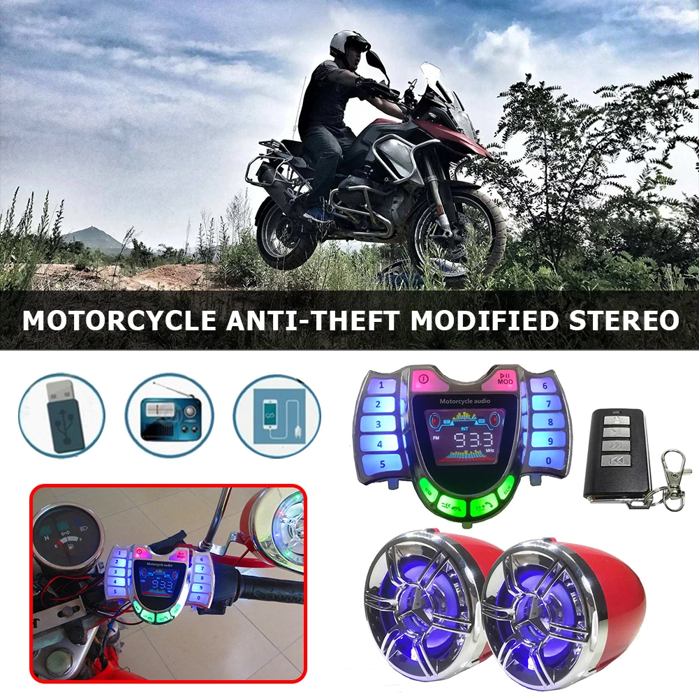 

Motorcycle Bluetooth-compatible Sound Audio System Waterproof Stereo Speakers Handsfree FM Radio MP3 Music Player USB Charger