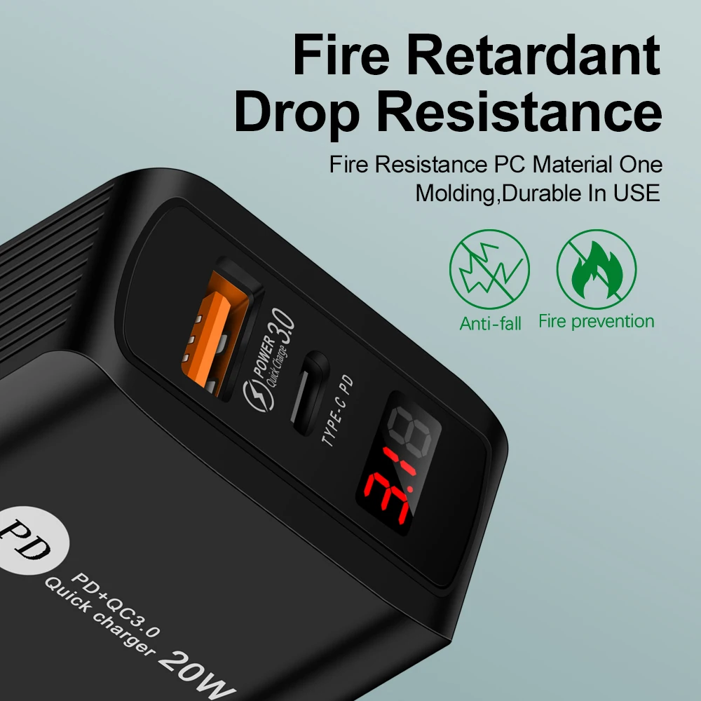 Сетевое зарядное устройство с USB-портом типа C портативное быстрое QC3.0 для iPhone X 7 8