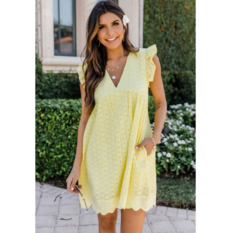 Женское кружевное платье без рукавов 2022 летнее пляжное свободное женское с