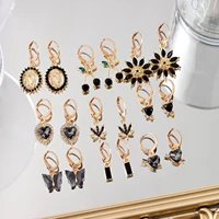 just feel 9pair trendy heart flower crystal drop earrings set for women black acrylic butterfly dangle earring 2022 jewelry gift