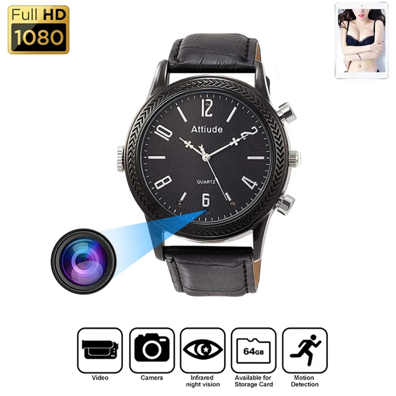 

1080P Full HD Mini Camera Watch with IR NightVision Motion Detection Wireless Micro Camcorder Action Cam Video Recorder
