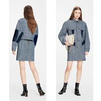 high quality long sleeved top sexy skirt denim patchwork suit womens two peice sets fashion luxury skirt sets sexy two piece