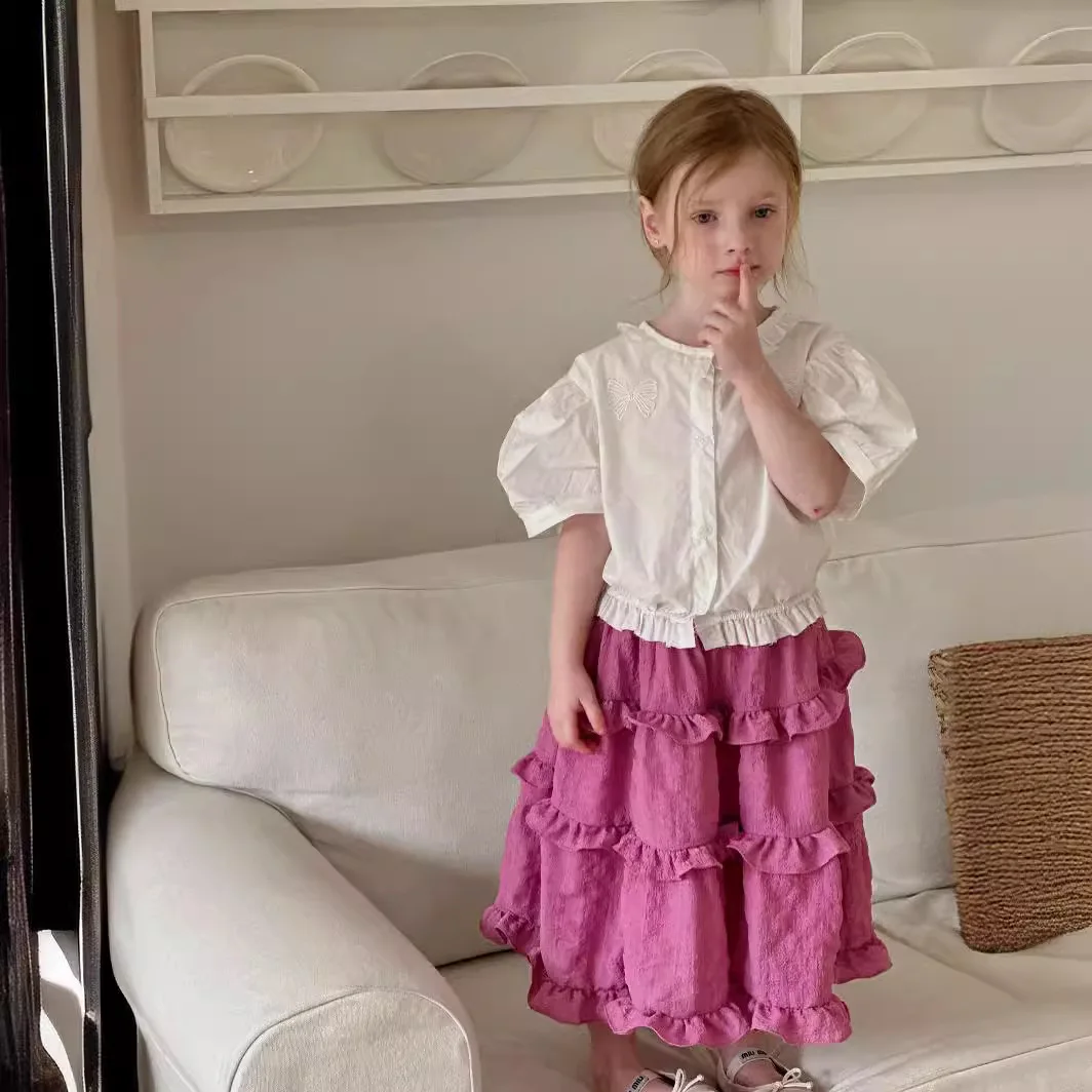 Топ для маленьких девочек новинка 2024 летняя детская корейская рубашка с