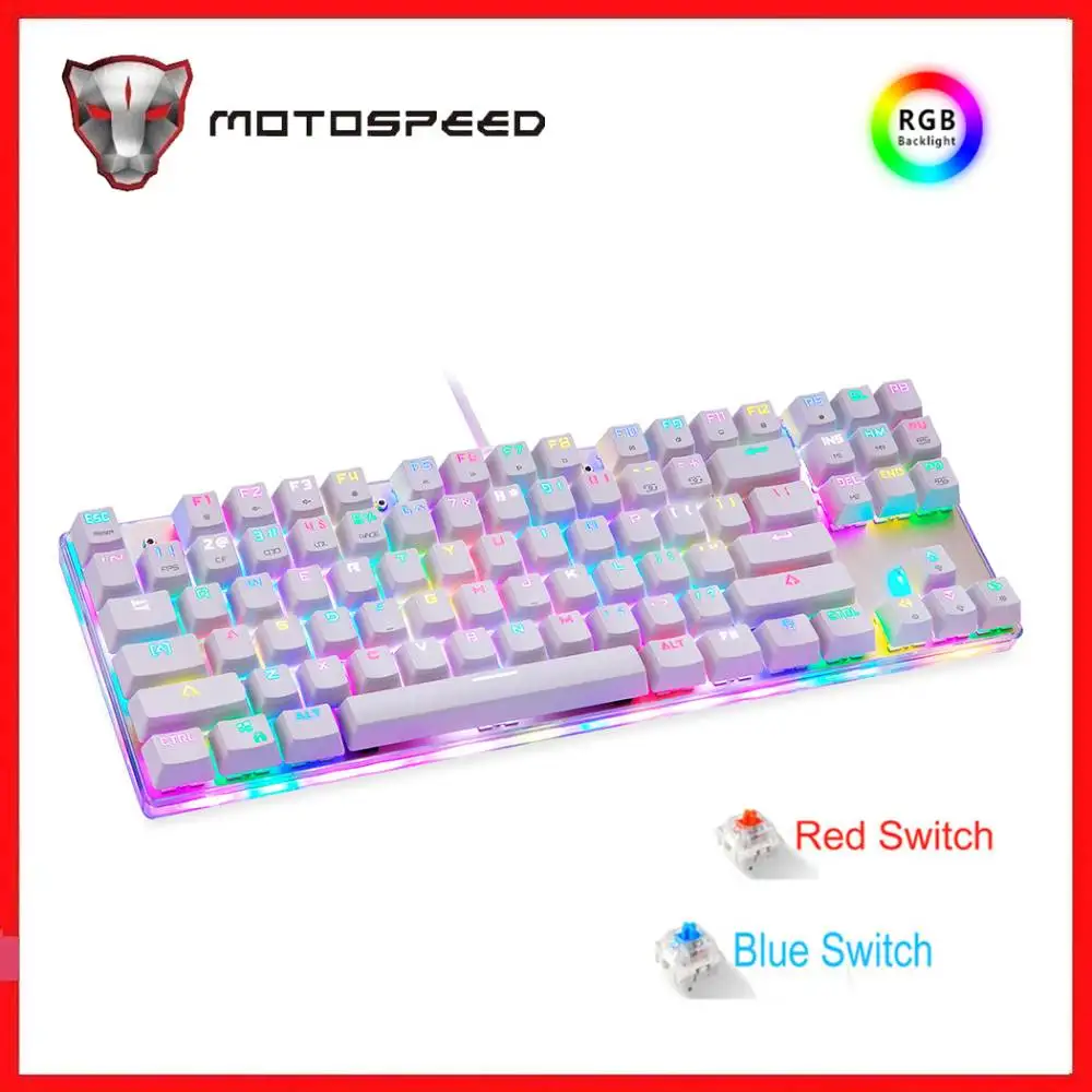 

Игровая механическая клавиатура Motospeed K87S, проводная клавиатура с RGB подсветкой, 87 клавиш, красный и синий переключатель, русские клавиатуры ...