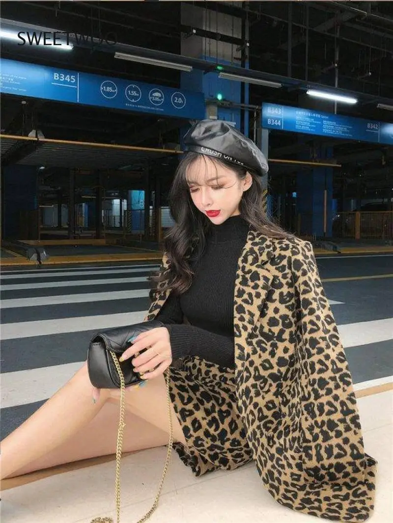 2 Pcs Leopard Print Color Faux Fur Coat Women Long Thick Warm Jackets Fluffy Star Style Overcoats Winter Street Outerwear 2020