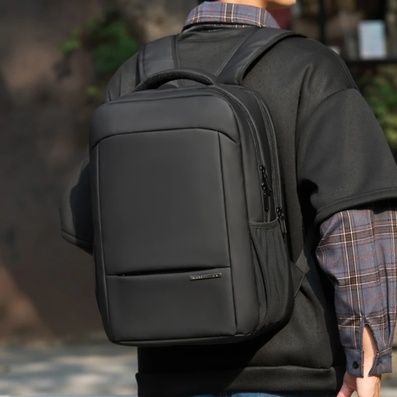 Men's Leather Backpack Black 15.6inch Laptop Luxury Designer Backpack Waterproof PVC Multifunction Fashion Business Travel Bag