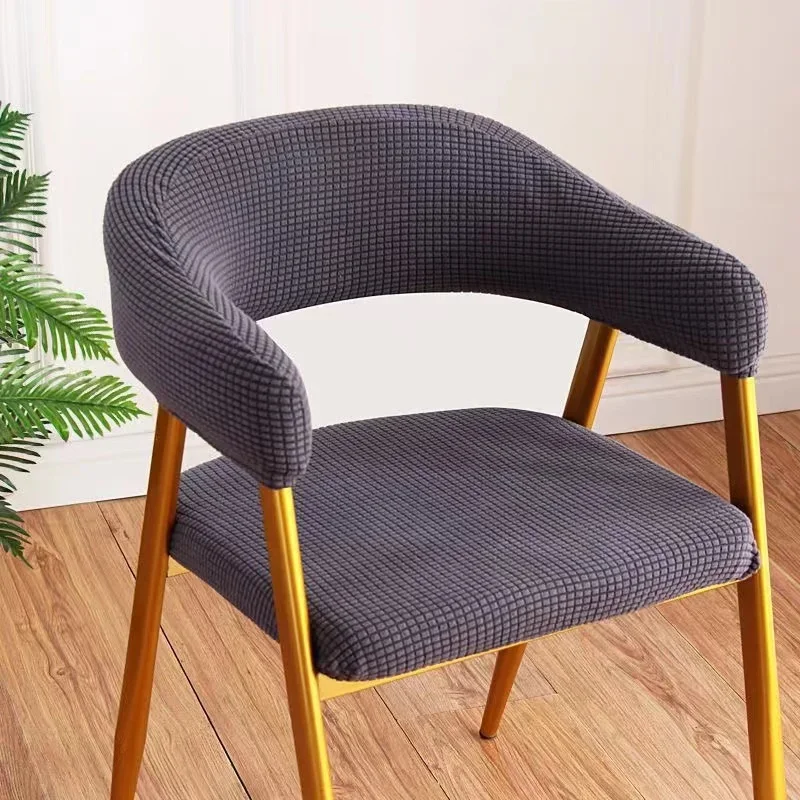 Curved Chair Cover Solid Color Hollow Back Arc Armchair Covers Cafes Dining Protective Room Kitchen Office