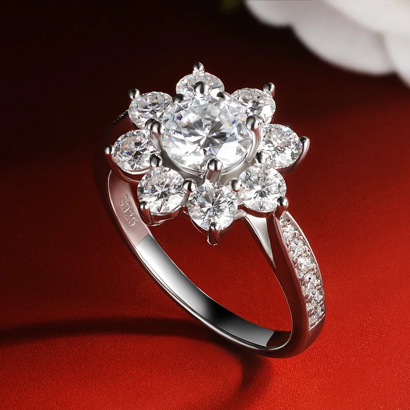 Фото Кольца Onnelik 6MM D Color Sunflower Full Moissanite, 2.126cttw, из стерлингового серебра S925, свадебные и обручальные ювелирные изделия для женщин №2