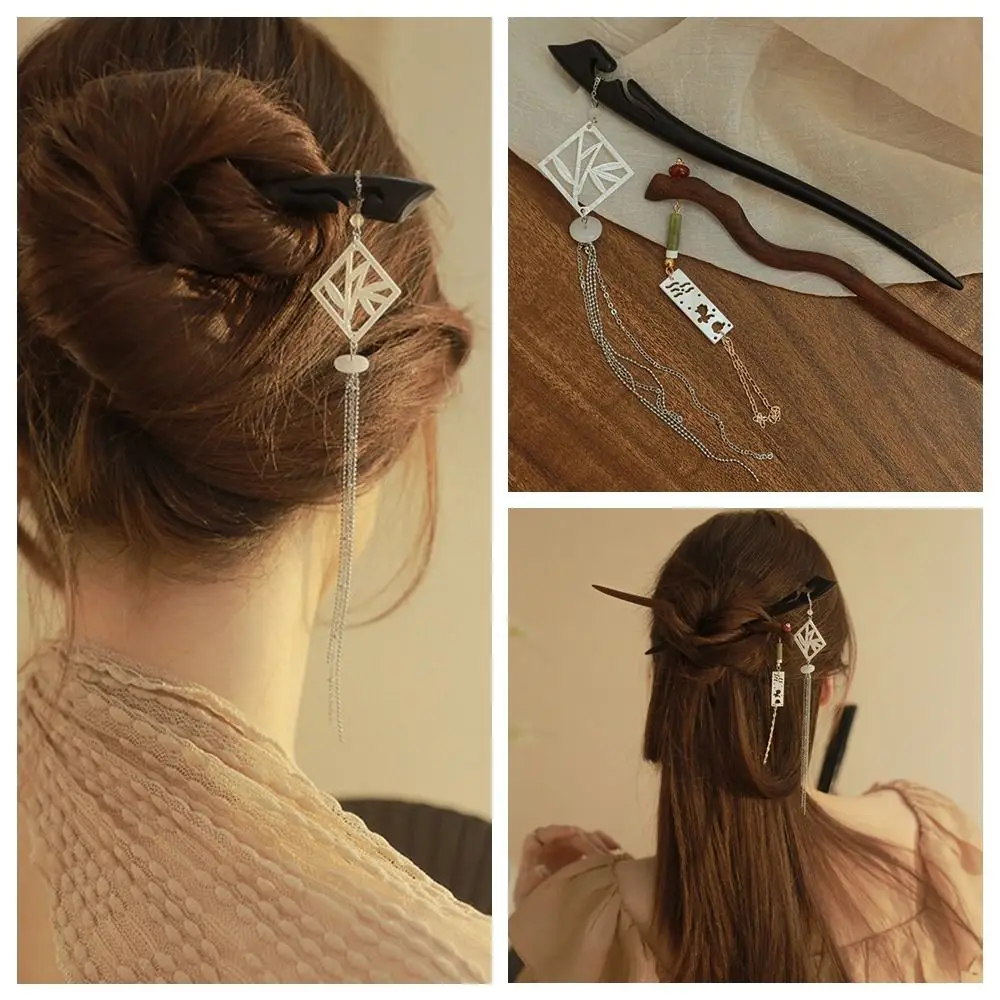 

Poetry Chinese Style Wood Hairpin Classical Temperament Tassel Hair Sticks Antique Hanfu Cheongsam Headdress Hair Accessories