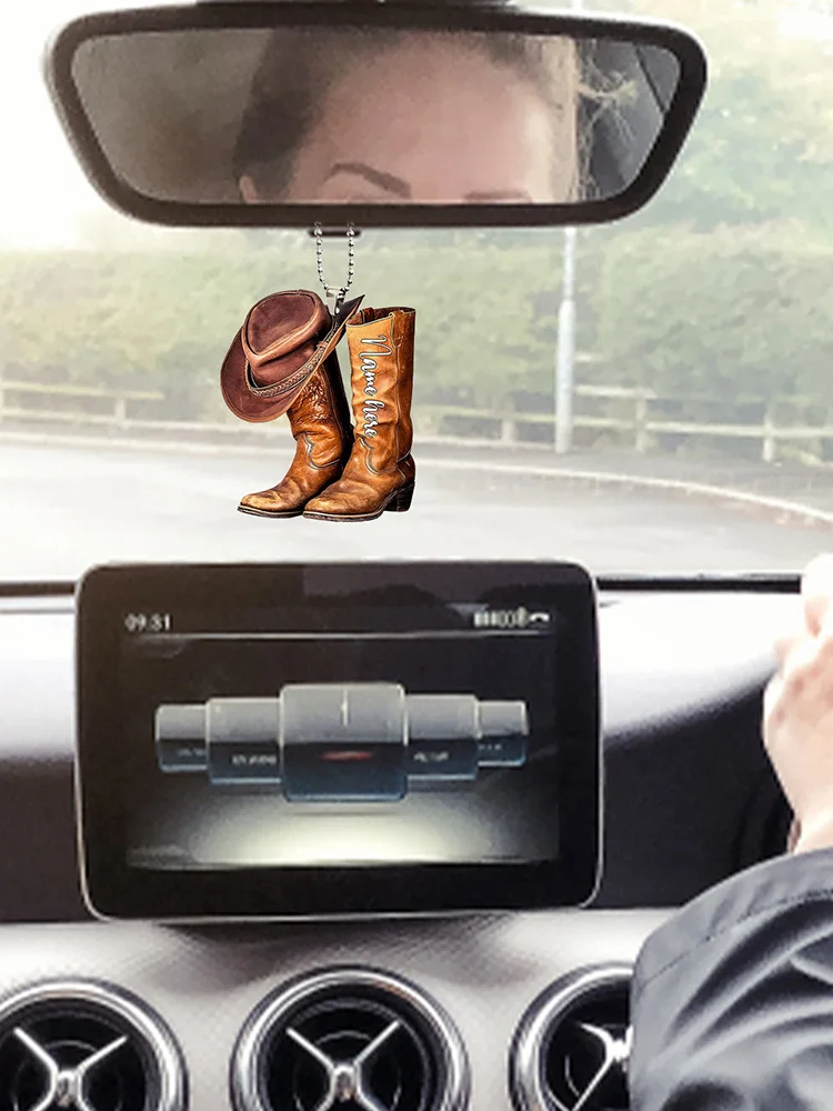 

Cowboy Boots Hangings Ornament Unique Car Rearview Mirror Pendant Cowboy Cowgirl Hat Boots Hangings Charm Interior Rearview