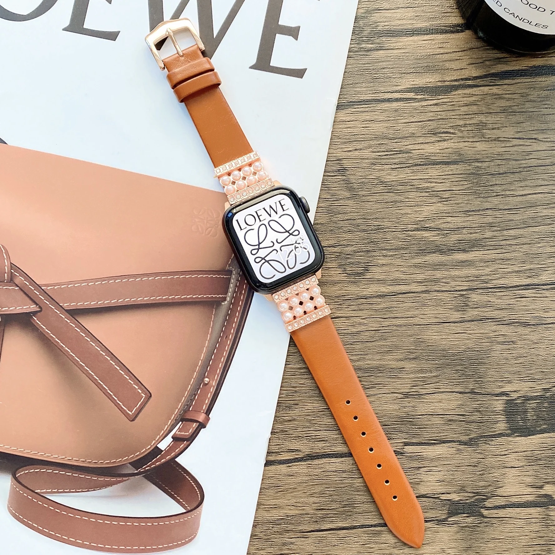 Strap for Apple Watch bracelet bling band 49mm45mm44mm42mm41mm40mm38mm simple style with bead and rivet belt for Iwatch enlarge