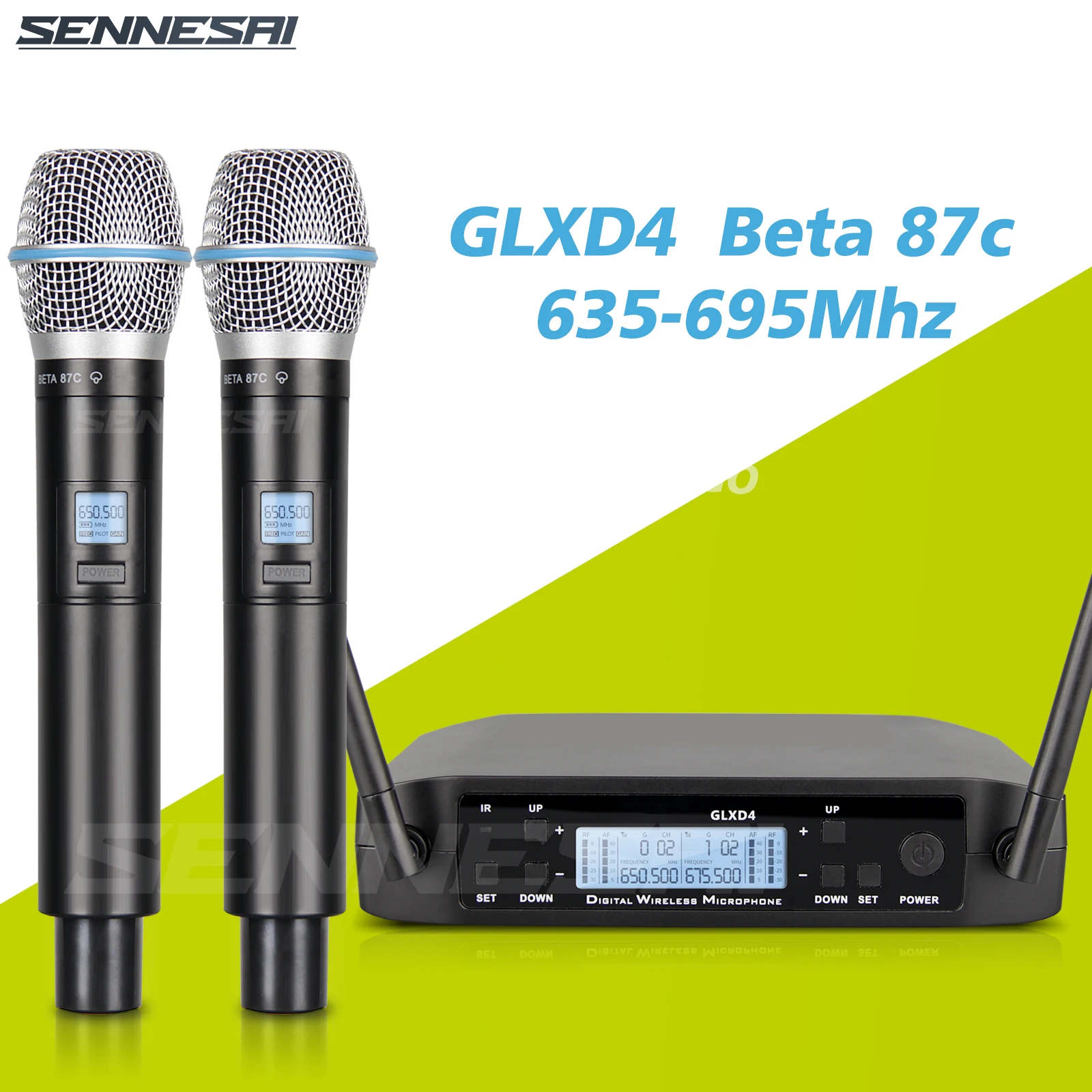 

SENNESAI GLXD4 Beta87c Professional Dual Wireless Microphone 600-699mhz System Stage Performances UHF Dynamic 2 Channel Handheld